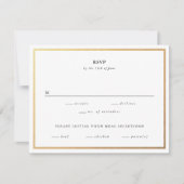シンプル白黒金ゴールドエレガントな結婚式 出欠カード (正面)