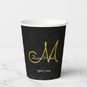 シンプル白黒金ゴールドエレガントウェディングモノグラム 紙コップ (裏面)