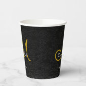 シンプル白黒金ゴールドエレガントウェディングモノグラム 紙コップ (左)