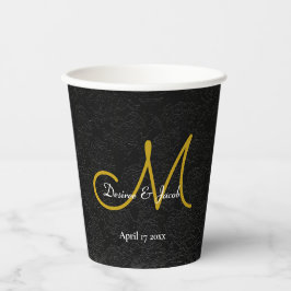 シンプル白黒金ゴールドエレガントウェディングモノグラム 紙コップ
