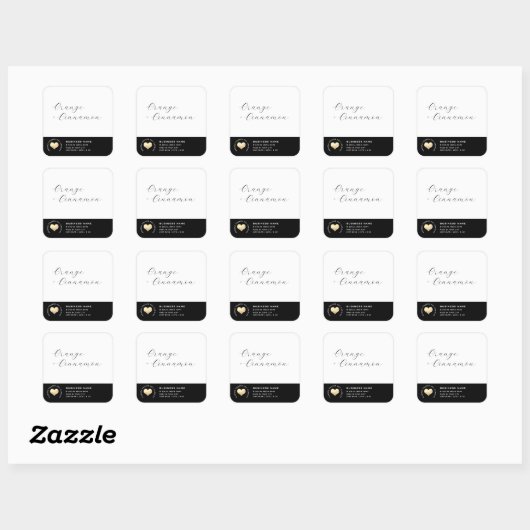 シンプル白黒金ゴールドハートキャンドルスクエア スクエアシール (シート)