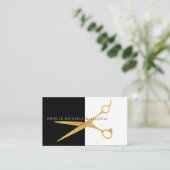 シンプル白黒金ゴールド鋏ヘアスタイリスト 予約カード (スタンド正面)