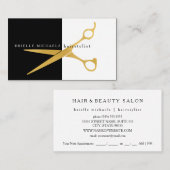 シンプル白黒金ゴールド鋏ヘアスタイリスト 予約カード (正面/裏面)