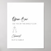 シンプル白黒開きバー結婚標識 ポスター (正面)