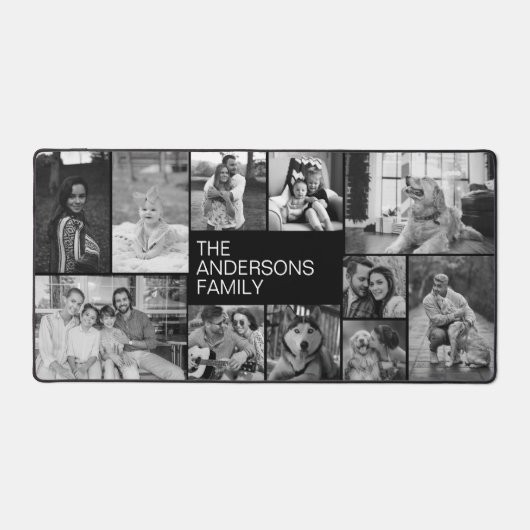 シンプル白黒11家族フォトコラージュ デスクマット (正面)