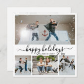 シンプル白黒4フォトコラージュハッピー シーズンカード (正面/裏面)