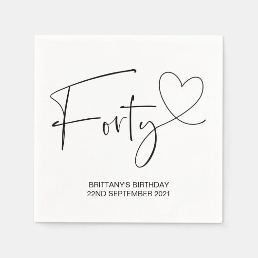 シンプル白黒40歳の誕生日パーティー スタンダードカクテルナプキン (正面)