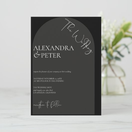 シンプル白黒 |アーチ結婚式招待状 招待状 (スタンド正面)