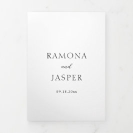 シンプル白黒QRコーはっきりしたドモダン結婚の 三つ折り招待状