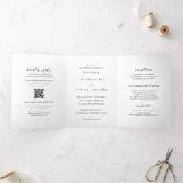 シンプル白黒QRコードクリーン結婚ズ 三つ折り招待状