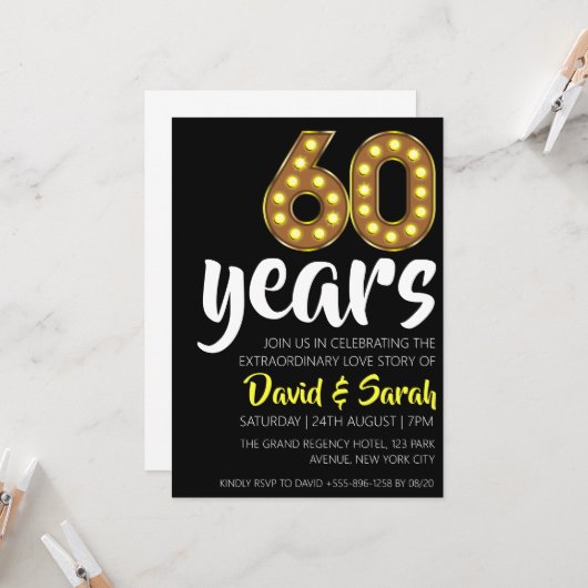 シンプル白60周年結婚招待状 招待状 (正面/裏面インサイチュ)