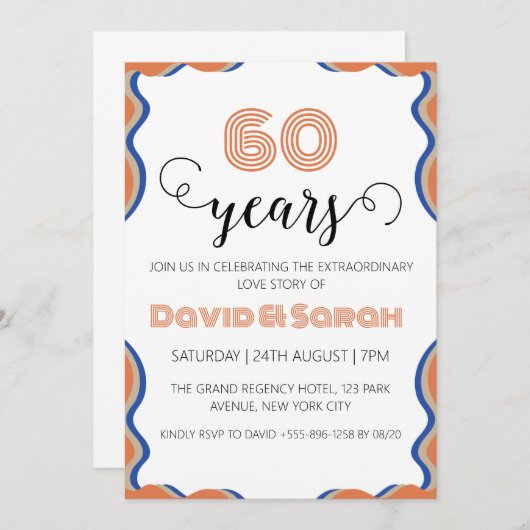 シンプル白60周年結婚招待状 招待状 (正面/裏面)