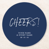 シンプル白&ネイビー応援大人の誕生日パーティー ラウンドペーパーコースター (正面)