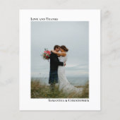 シンプル白BUDGET結婚の写真サンキューカード (正面)