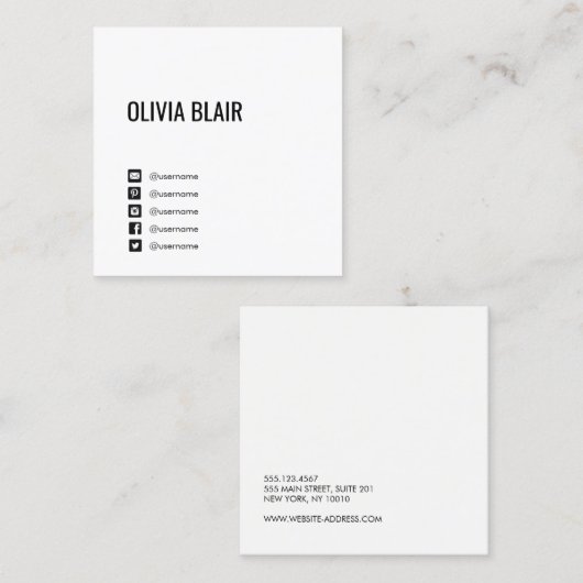 シンプル白SNSモダンミニマルの使い方 スクエア名刺 (正面/裏面)