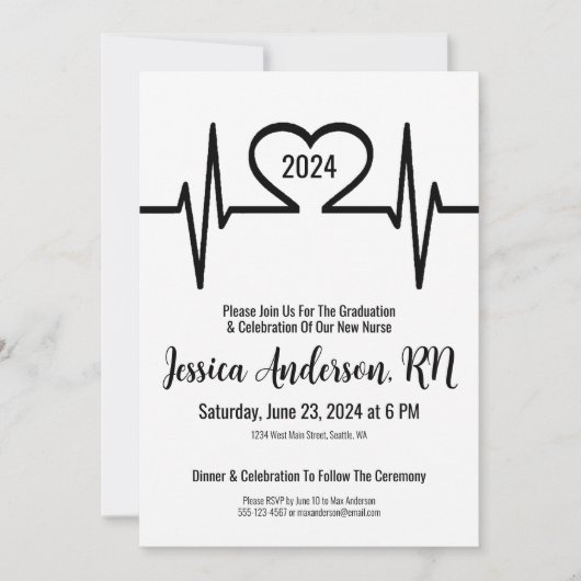 シンプル看護学校卒業 招待状 (正面)