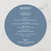 シンプル石板エレガントブルーラウンド結婚ズディナー メニュー (正面)