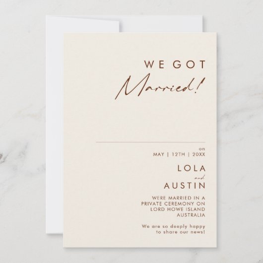 シンプル砂漠の自然の白い駆け落ち宣言 招待状 (正面)