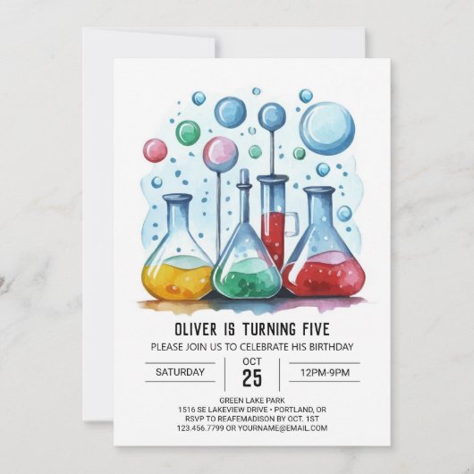 シンプル研究室発見科学者誕生日 招待状 (正面)