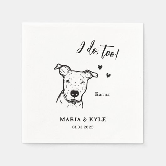 シンプル私も犬のスケッチ結婚 スタンダードカクテルナプキン (正面)