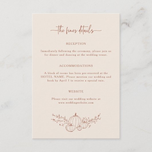 シンプル秋の結婚式詳細 エンクロージャーカード (正面)