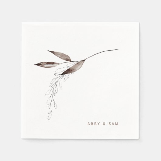 シンプル秋の葉の結婚カップル名カクテル スタンダードカクテルナプキン (正面)