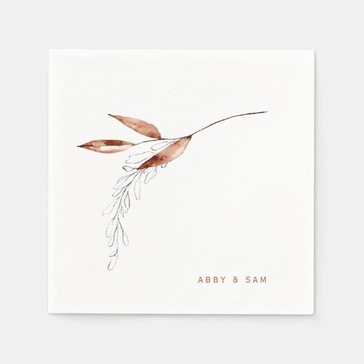 シンプル秋の葉の結婚カップル名カクテル スタンダードカクテルナプキン (正面)