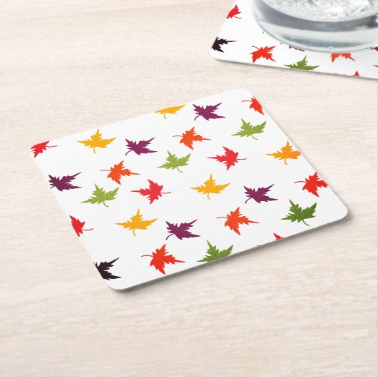 シンプル秋カラフル葉秋リーフ スクエアペーパーコースター (アングル)
