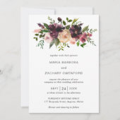 シンプル秋ブルゴーニュフローラエレガントウェディング 招待状 (正面)