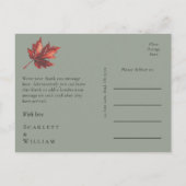 シンプル秋ミニマルセージグリーン結婚ズサンキューユー ポストカード (裏面)