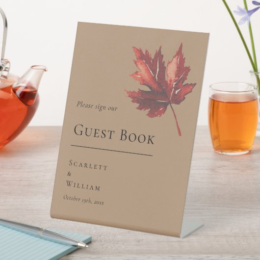 シンプル秋ミニマルテラコッタ結婚のゲストブック 台座サイン (インサイチュ)
