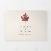 シンプル秋ミニマルリーフクリームエントリーRSVPの結婚 三つ折り招待状 (カバー)