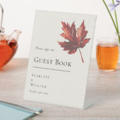 シンプル秋ミニマルリーフクリームズゲスト結婚ブック 台座サイン (インサイチュ)