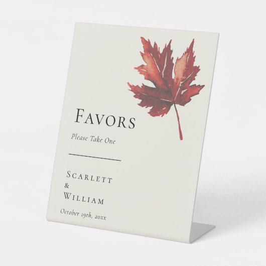シンプル秋ミニマルリーフクリーム結婚式の引き出物 台座サイン (正面)