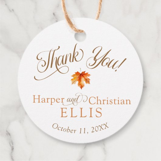 シンプル秋リーフ素朴秋結婚の フェイバータグ (裏面)