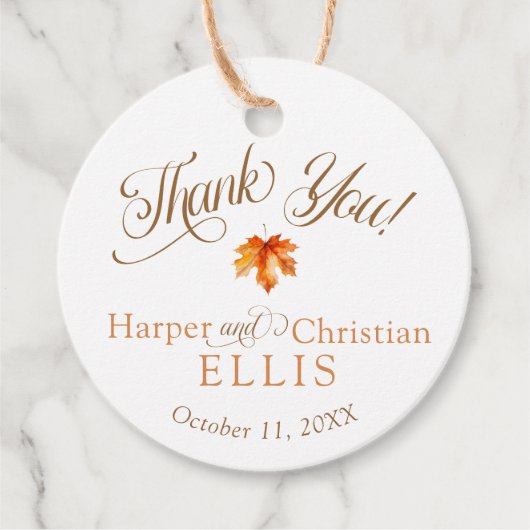 シンプル秋リーフ素朴秋結婚の フェイバータグ (正面)