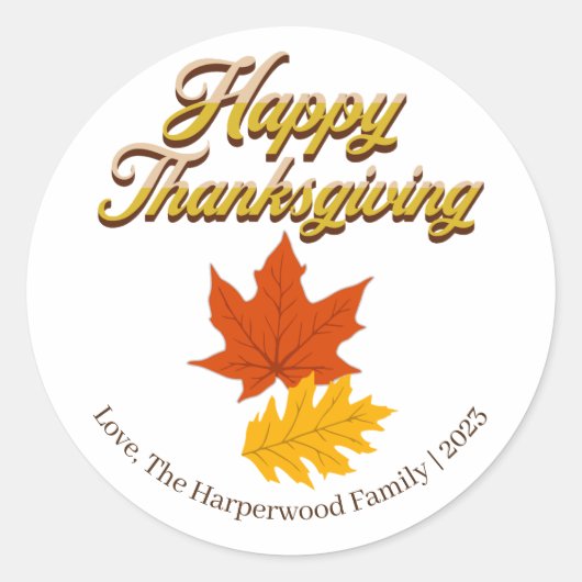 シンプル秋収穫ハッピー感謝祭 ラウンドシール (正面)