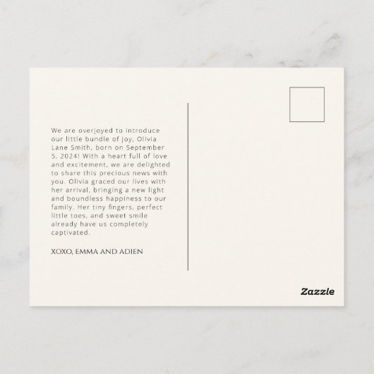 シンプル秋秋の誕生発表 ポストカード (裏面)