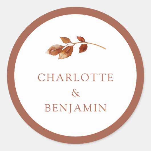 シンプル秋結婚のステッカー ラウンドシール (正面)