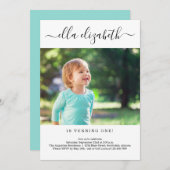 シンプル第モダン1歳のパーティの招待状 サンキューカード (正面/裏面)