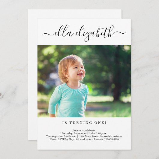 シンプル第モダン1歳のパーティの招待状 サンキューカード (正面/裏面)