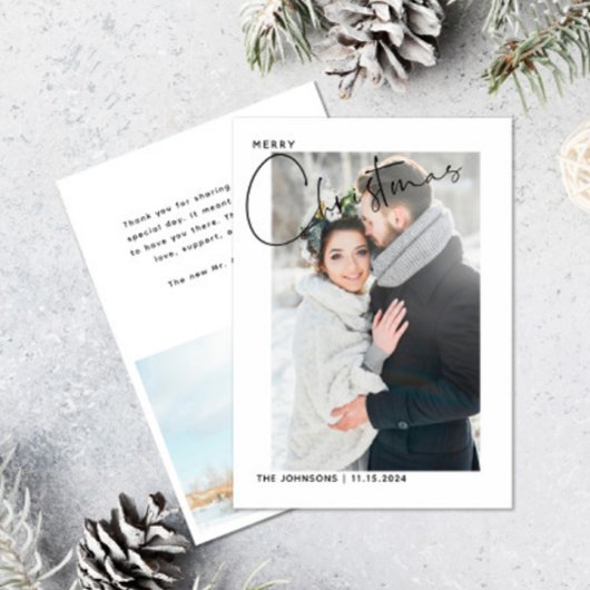 シンプル第1回クリスマス結婚の写真ありがとう シーズンカード