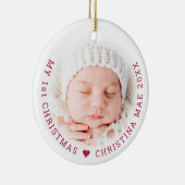 シンプル第1回クリスマス赤の台本の喜び写真 セラミックオーナメント (右)