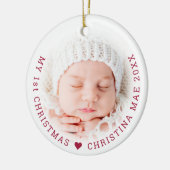 シンプル第1回クリスマス赤の台本の喜び写真 セラミックオーナメント (左)