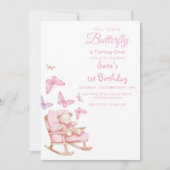 シンプル第1回誕生日テディ&バタフライ 招待状 (正面)