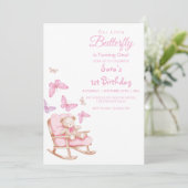 シンプル第1回誕生日テディ&バタフライ 招待状 (スタンド正面)