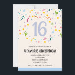 シンプル第16期招待状紙吹雪モダン 招待状<br><div class="desc">シンプル16歳の誕生日招待状紙吹雪書モダン道タイポグラフィマイルストーンのクラシックエレガントカラフル フェミニン</div>