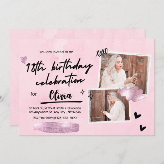 シンプル第18回誕生日パーティー招待状 招待状 (正面/裏面)