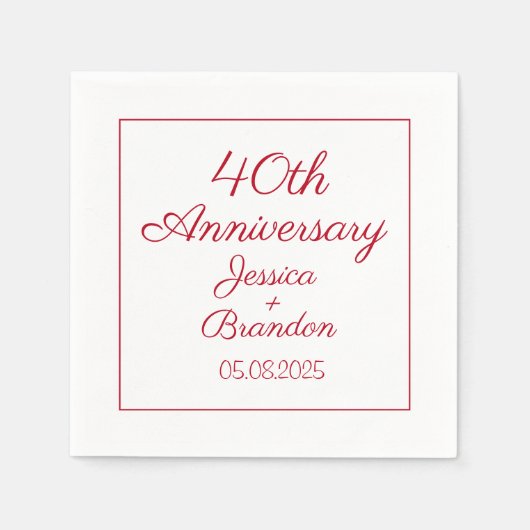 シンプル第40回赤ルビー結婚記念日 スタンダードカクテルナプキン (正面)