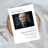 シンプル第90期フォト誕生日ブラック&ホワイトパーティー 招待状